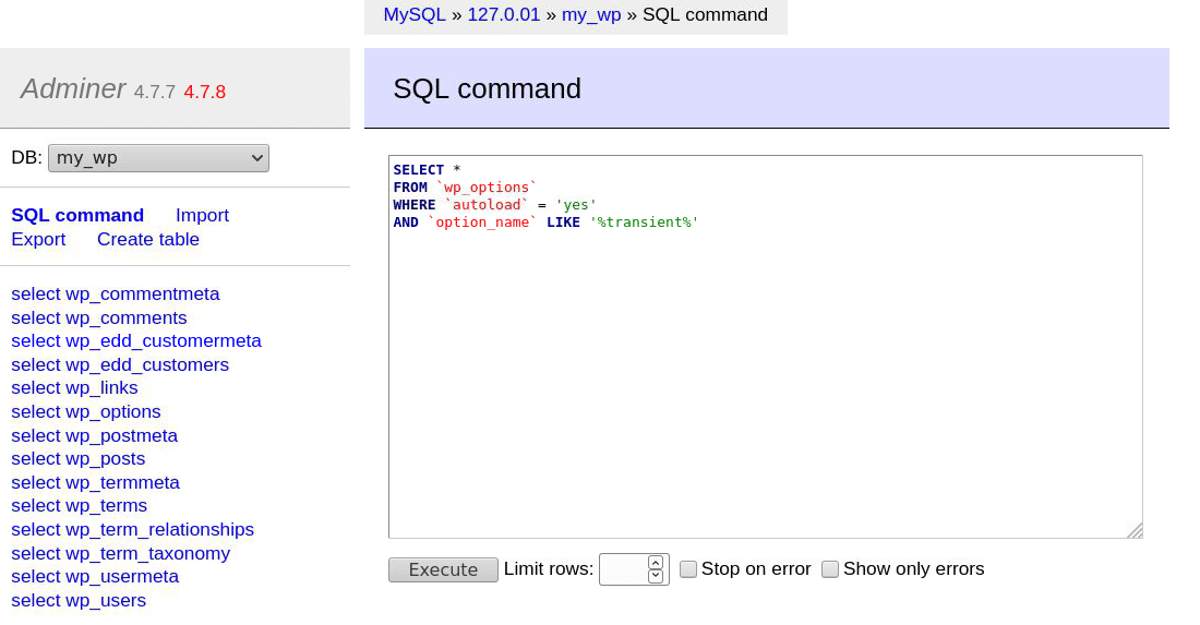Yönetici'nin SQL komutunda SQL sorgularını çalıştırın
